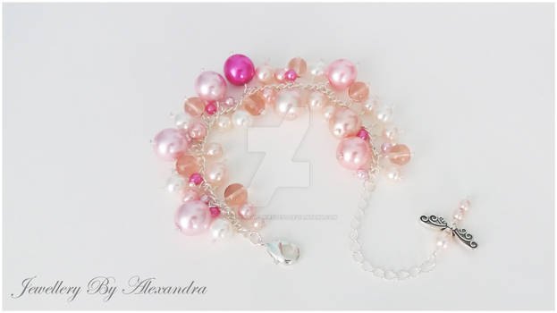 Cluster Bracelet-Pink + Cream with Dragonfly Charm