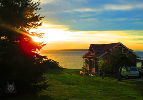 House Bathed In Sunset