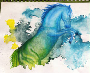 Penciled horse on water color