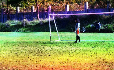 Girl In The Rainbow Football Field