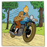 Tintin on a motorcycle