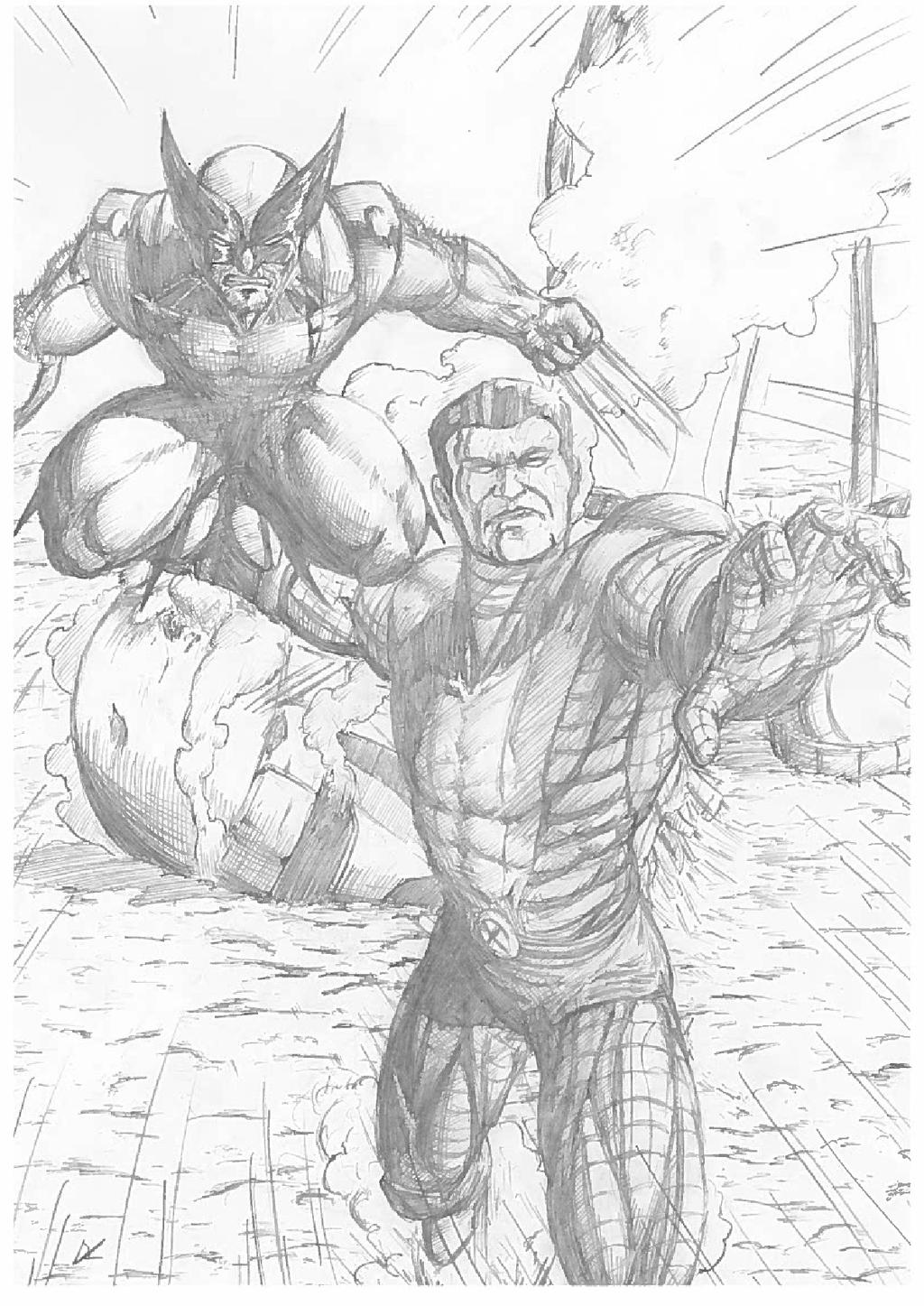 Colossus and Wolverine (pencil)