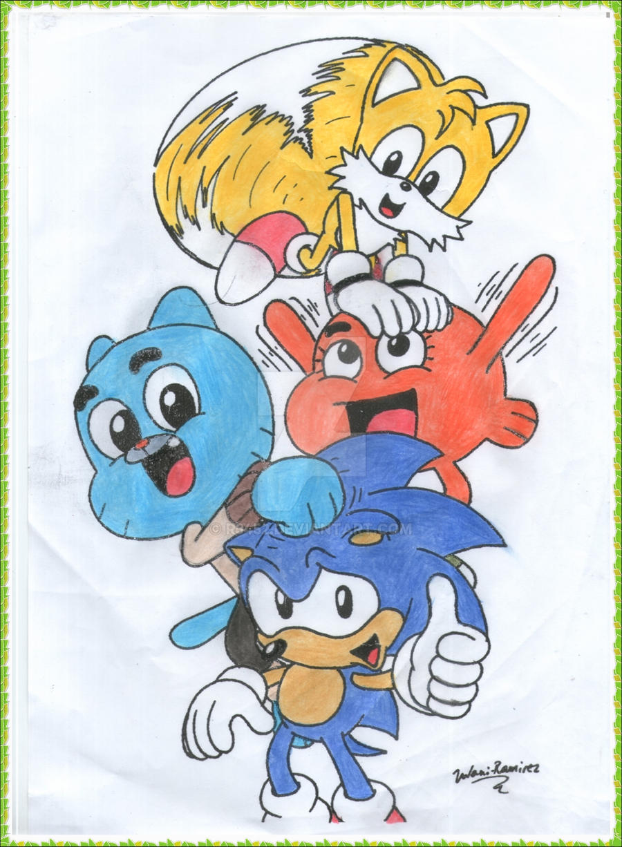 Arte imagina personagens de O Incrível Mundo de Gumball como Sonic e Tails