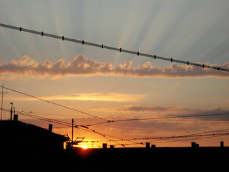 Sunset over the train station in Belgrade