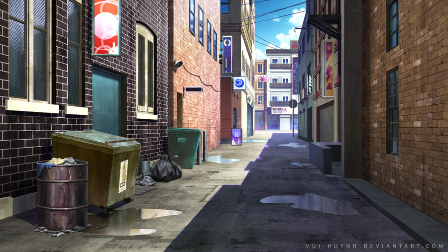 ruokavalikko: Alleyway Anime Night City Background
