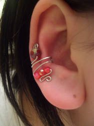 Red And Silver Ear Cuff