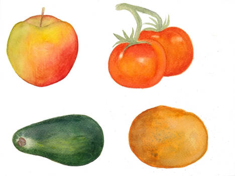 Apple, tomato, avocado and potato