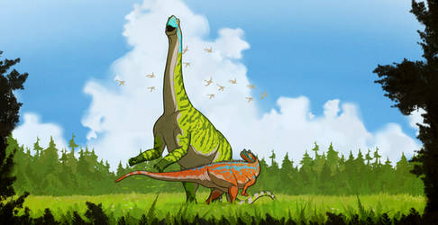 Camarasaurus and Ceratosaurus