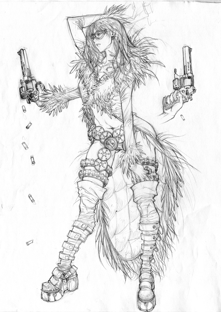 APB feather girl - pencil by arnistotle
