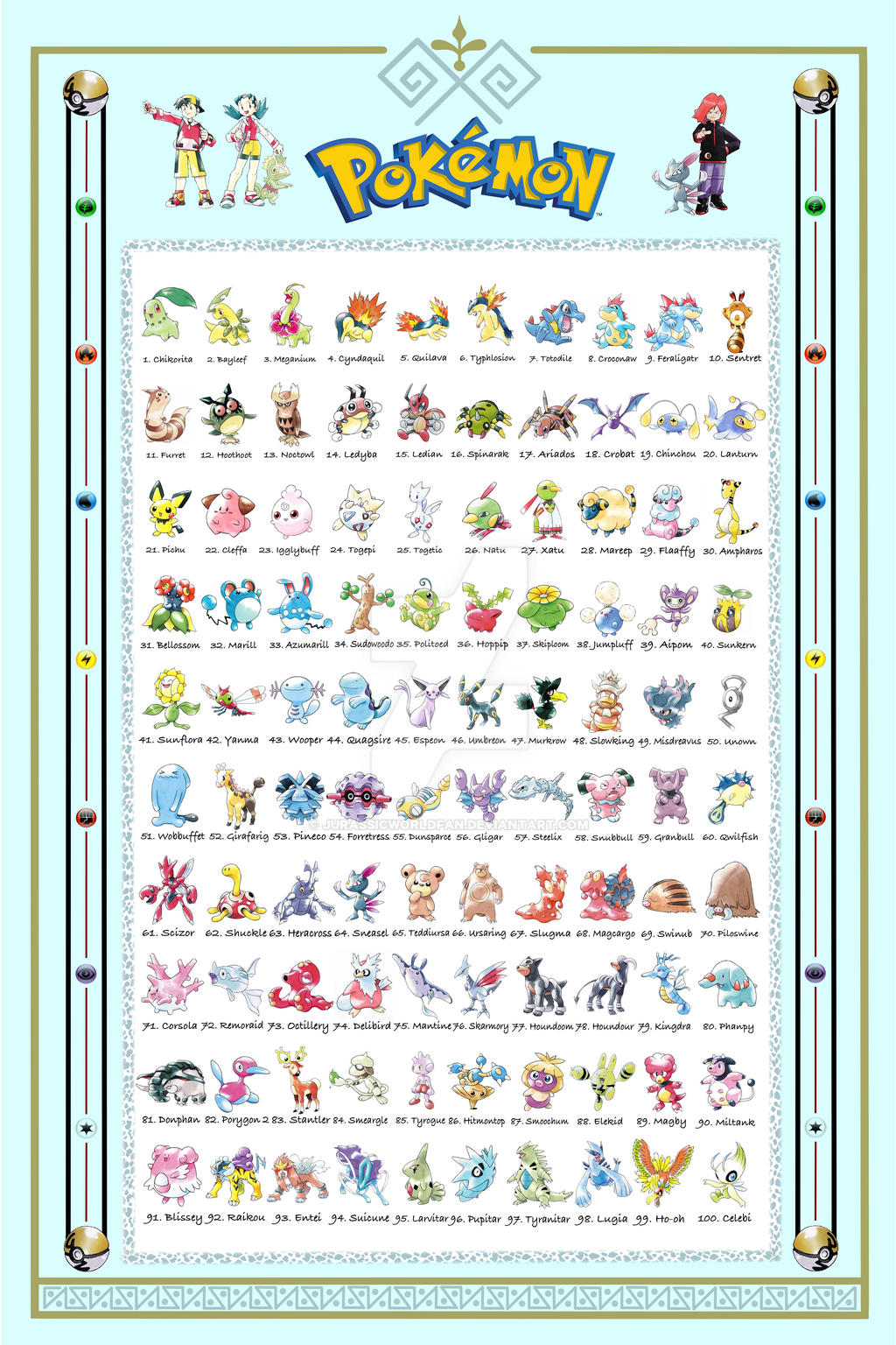 Pokemon - Johto Pokemon Poster, Affiche