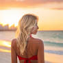 Blonde girl on Miami beach at sunset