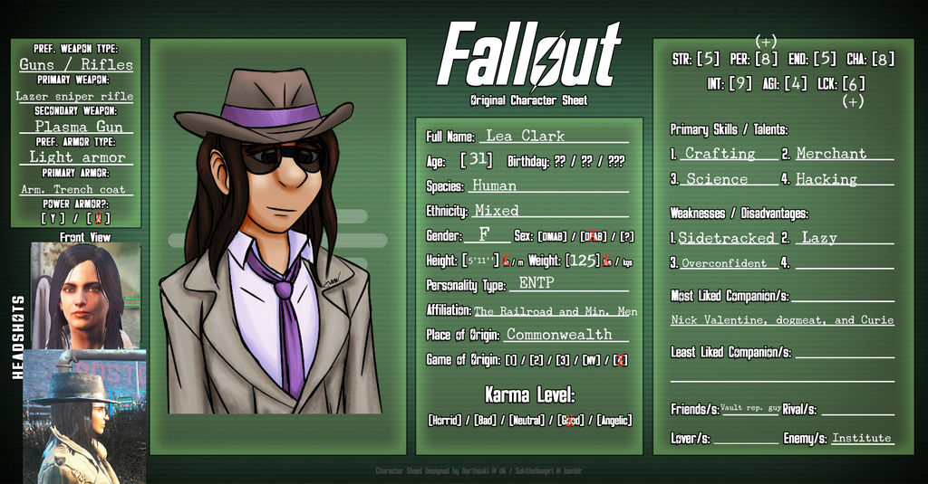 Fallout character sheet of Lea by AlieaArt on DeviantArt