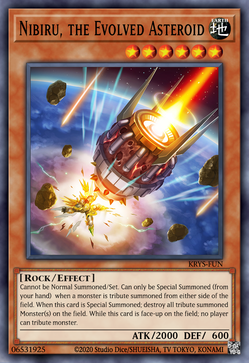 nibiru yugioh card RC04-AE016 Nibiru, the Primal Being (CR) then Special Summon 1 Primal Being Token (Rock/LIGHT/Level 11/ATK Nibiru, the Evolved Asteroid (funcard)