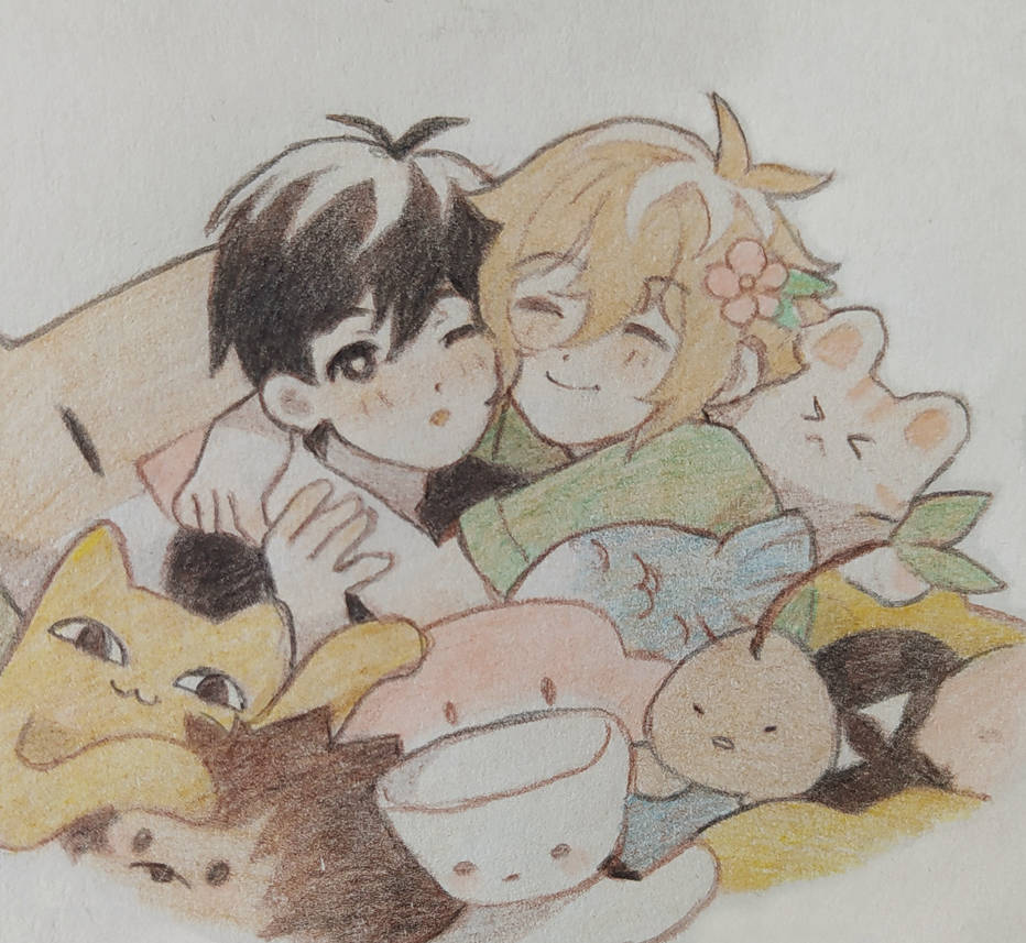 Cuddling with Sunny's plushies by torafreshash on DeviantArt
