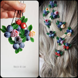 Berry paradise, hairpins with raspberry, blueber