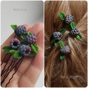 Black raspberry hairpins,  berry jewelry