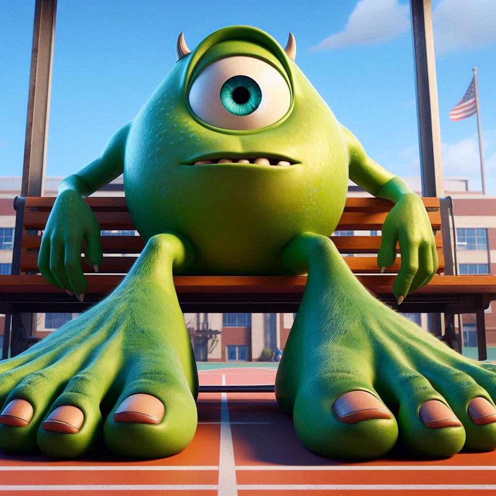 Toby Mize Mike Wazowski sitting down with big feet by BigfootFanSmell on DeviantArt