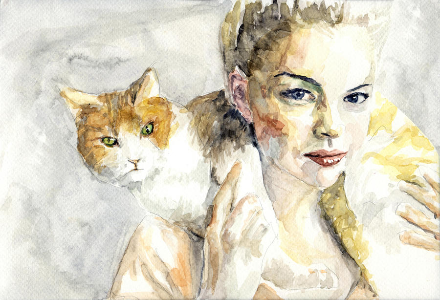 Характер картины. Человек и кошка живопись. Женщины с кошками в живописи. Женщина с кошкой картина. Девушка с кошкой акварель.