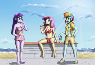 Twilight, Fluttershy, and Rainbow at the Beach V2