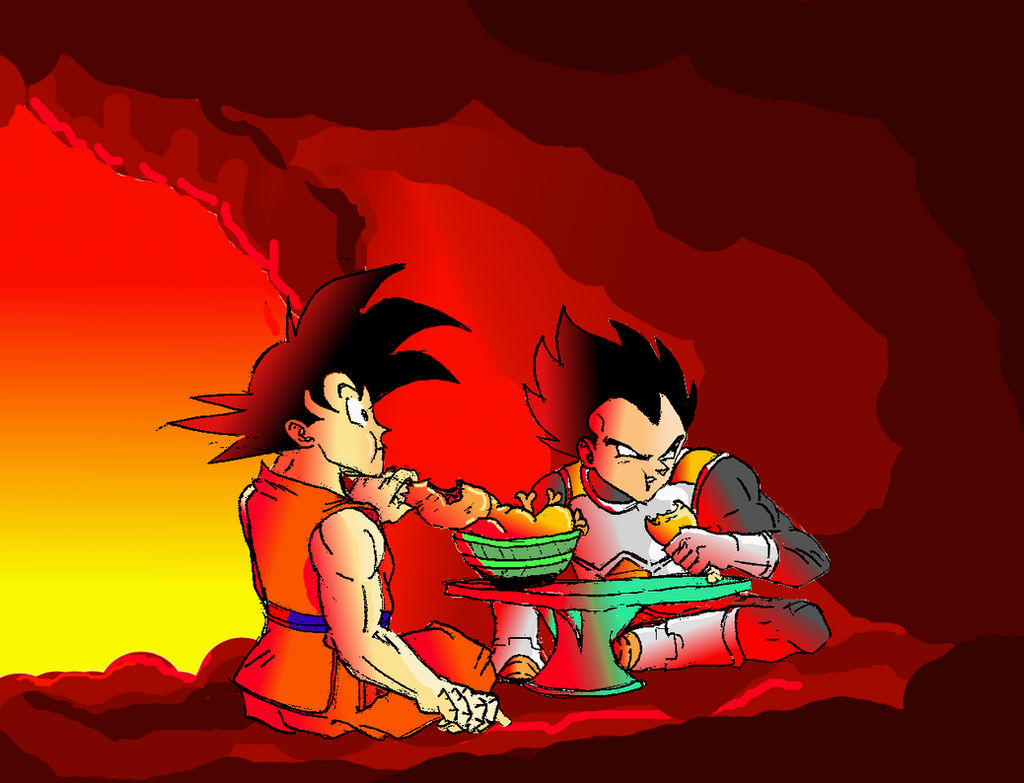 Goku Y Vegeta Comiendo by luroper on DeviantArt