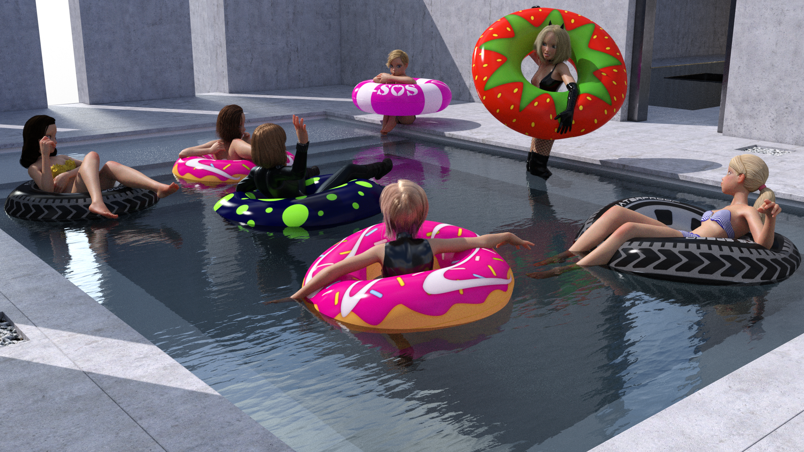 Barbie With Inflatbles Daz 3D - Barbie in the pool with inflatables! 3 by delta-28 on DeviantArt