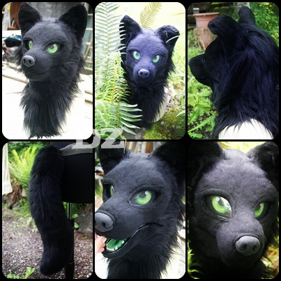 Brand New Pure Black Canine Mask + Tail For Sale