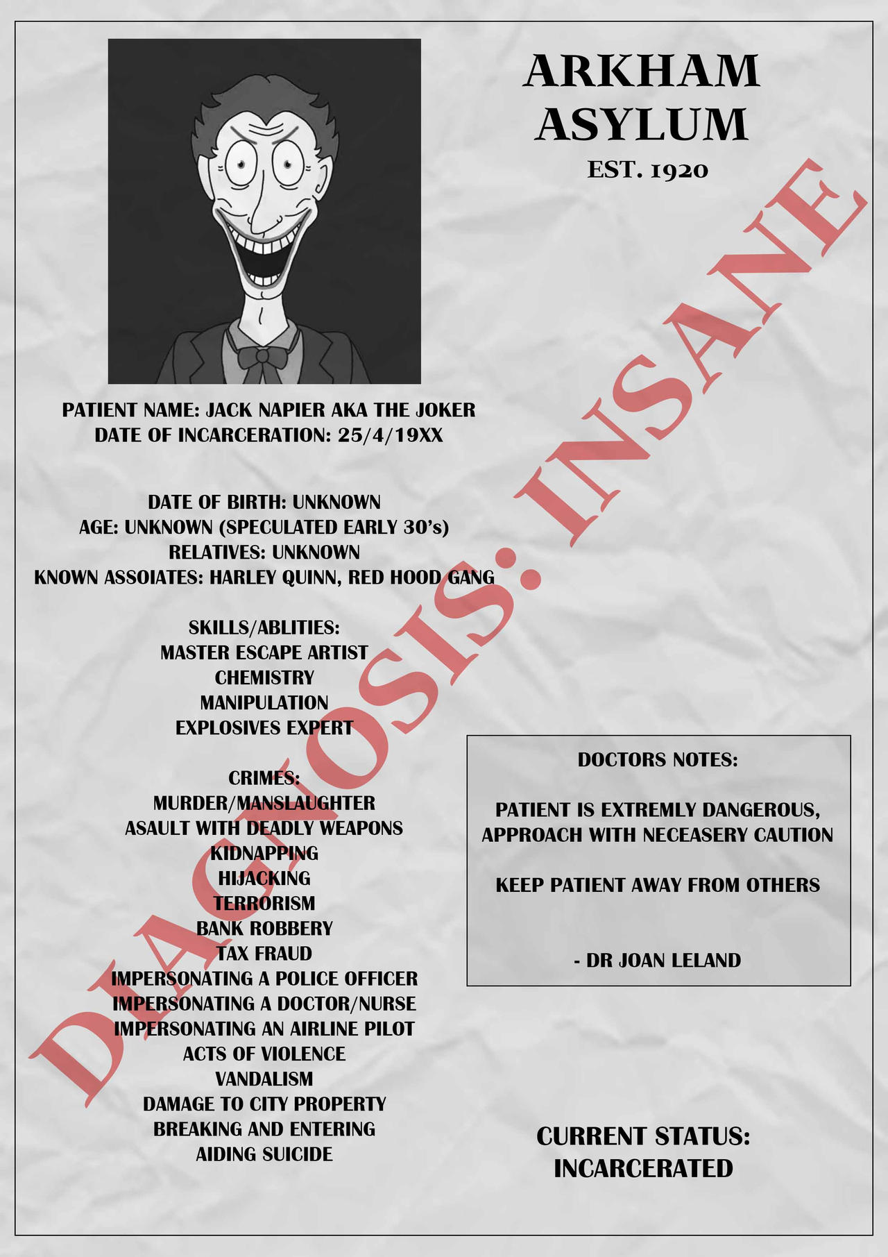 Arkham Asylum Patient File.pdf Arkham Asylum Patient File: The Joker by TimBurton01 on DeviantArt