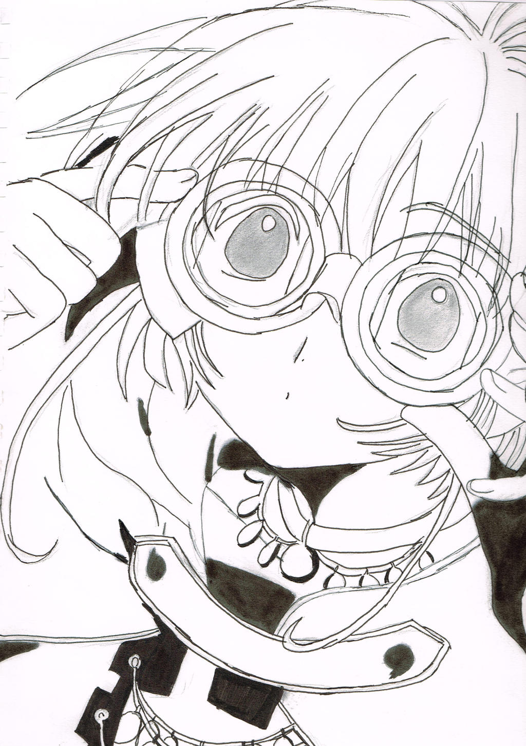 Sakura with Syaoran's goggles