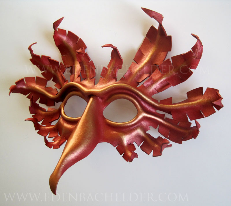 Firebird leather mask, scarlet and gold, phoenix