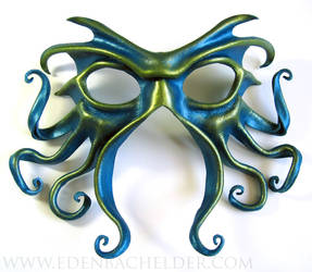 Cthulhu leather mask, turquoise and green-gold