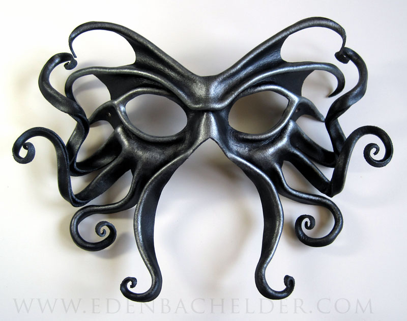 Large Cthulhu Mask, black and metallic silver