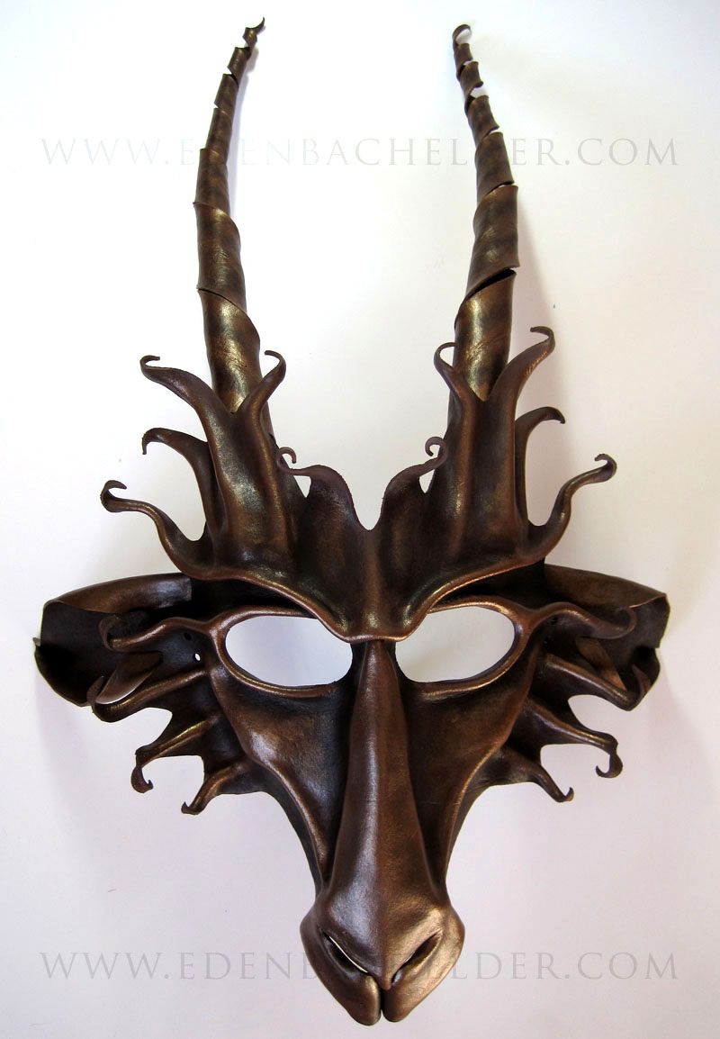 Goat leather mask, brown and bronze