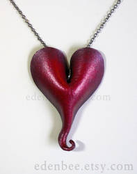 Heart leather pendant, raspberry and purple