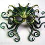 Large Cthulhu mask, green, gold, and midnight blue