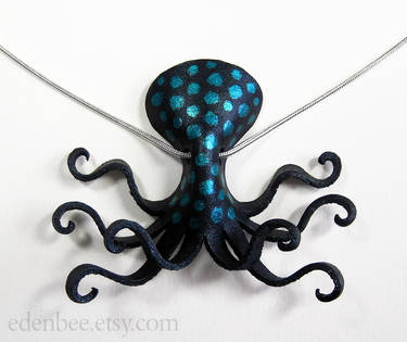 Octopus leather pendant, black and turquoise