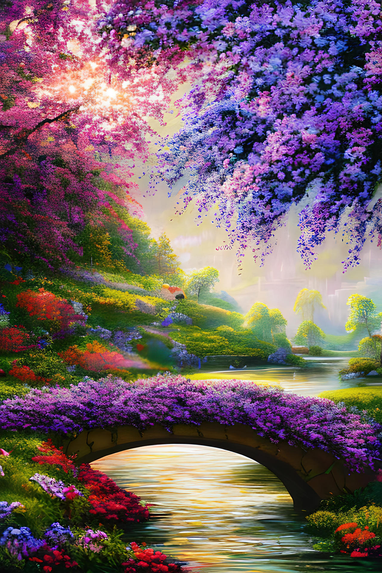 AI Art - Spring flowers by the bridge by HabaricsZs on DeviantArt