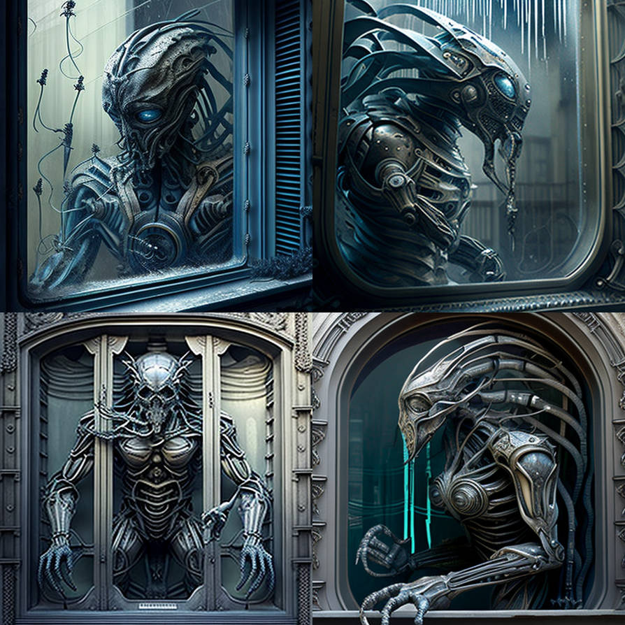 d3cr3t biomechanoid robots Giger cleaning windows by MAIDArt on DeviantArt