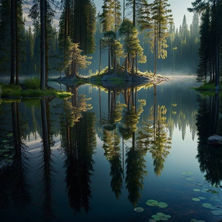 d3cr3t The tranquil lake reflected the serene beau by MAIDArt on DeviantArt