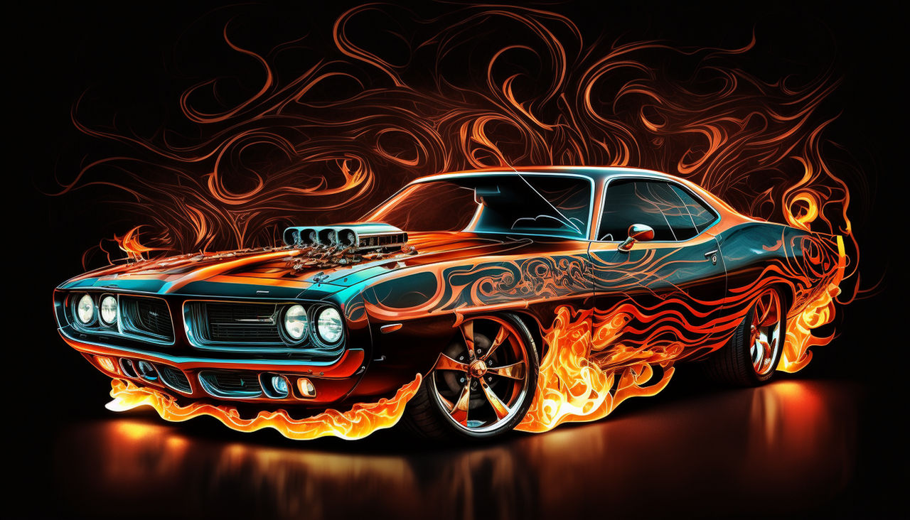 d3cr3t 1971 Plymouth Barracuda with flames red and by MAIDArt on DeviantArt