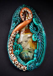 Octopus Garden polymer clay and boro glass pendant