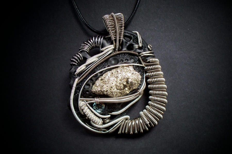 Pyrite nugget polymer clay wire wrapped pendant by dogzillalives on ...