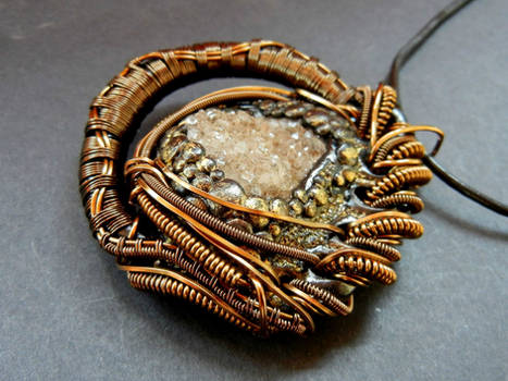 Herkimer druzy wire wrap polymer clay pendant