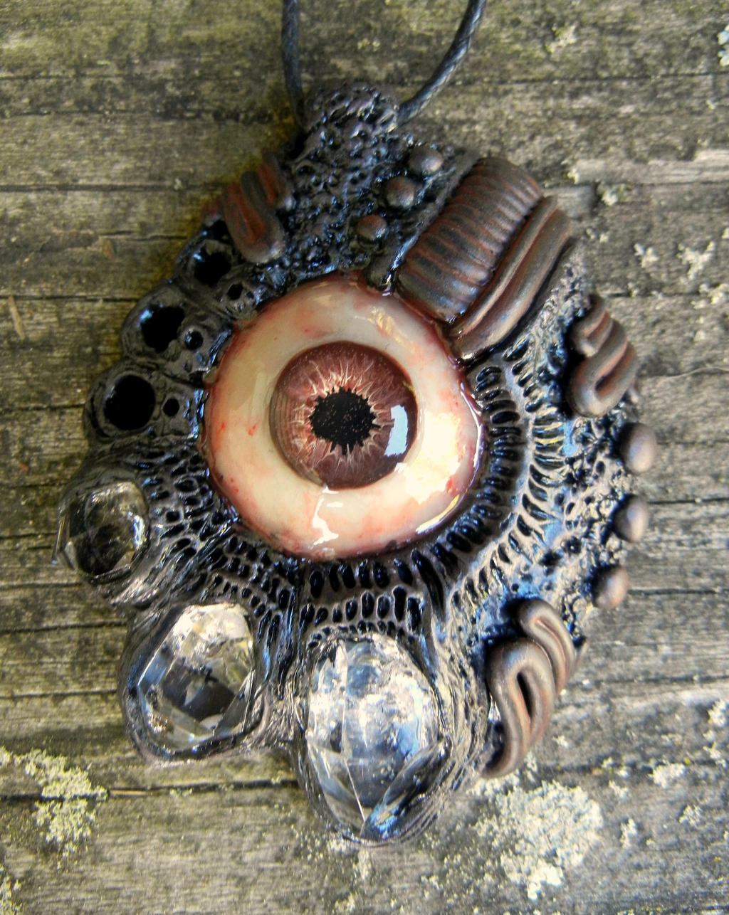 biomech eyeball pendant with herkimer diamonds