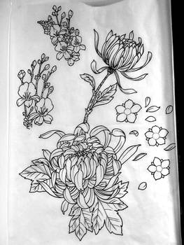 japanese flowers line drawing