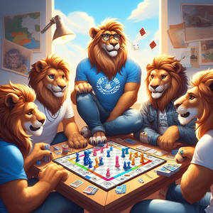 Lions playing a board game: #4
