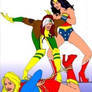 Wonder Woman armlocks Rogue and bounds Supergirl