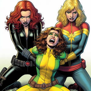 Rogue vs Captain Marvel,Black Widow ryona catfight