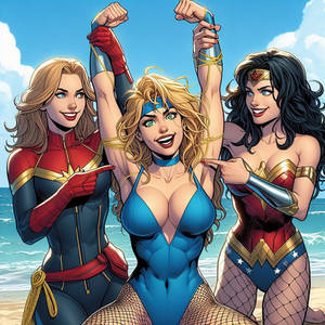 Black Canary tickled by Wonder Woman n Cap Marvel