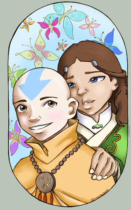 Aang and Katara Lines Colored