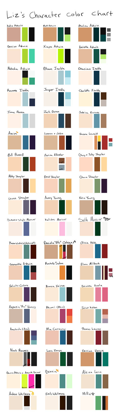Liz's Character Color Chart by Tinypaperdresses on DeviantArt